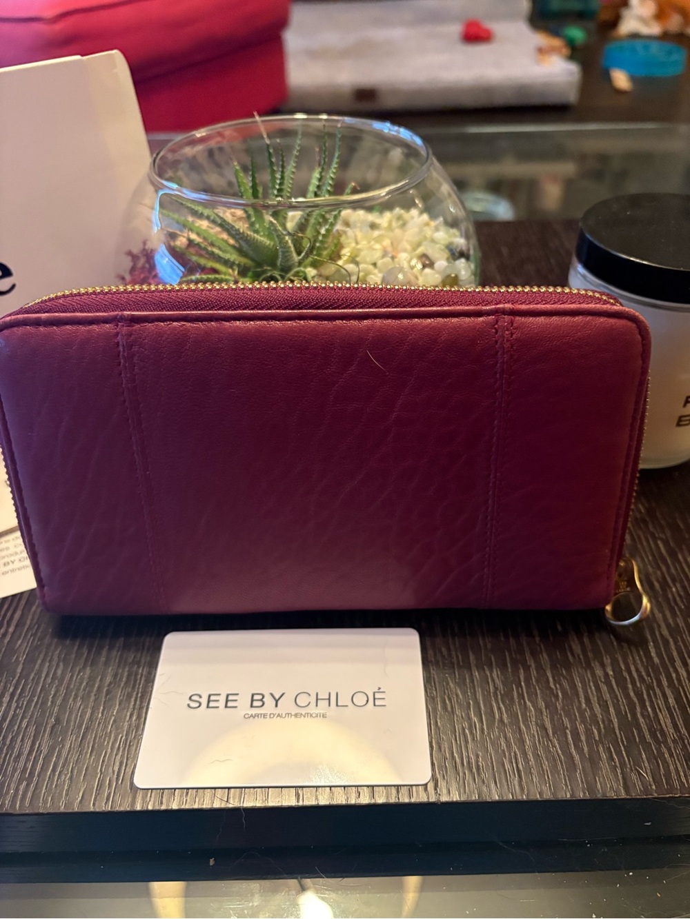 See By Chloe NWT Plum Leather Zip-Around Wallet With Perforated Silver Bow - Picture 6 of 14